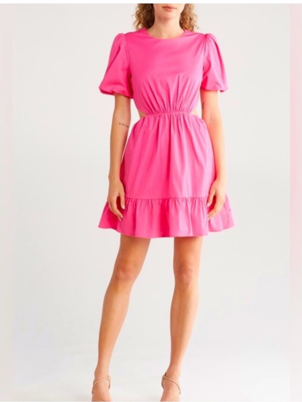 Wayf Fuchsia Midi Dress with Flutter Sleeves